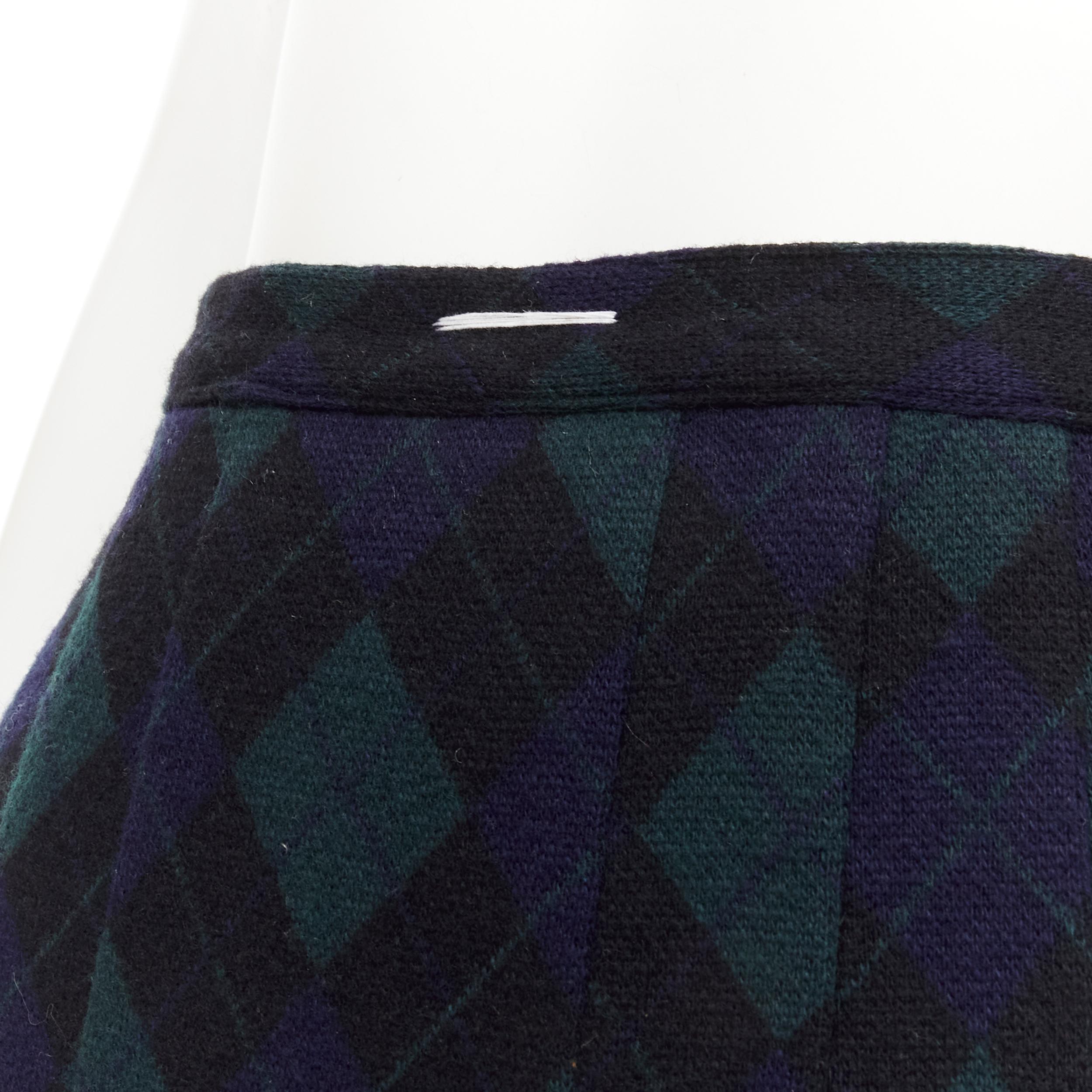 COMME DES GARCONS 1970s Vintage navy green plaid check pleated midi skirt S 1