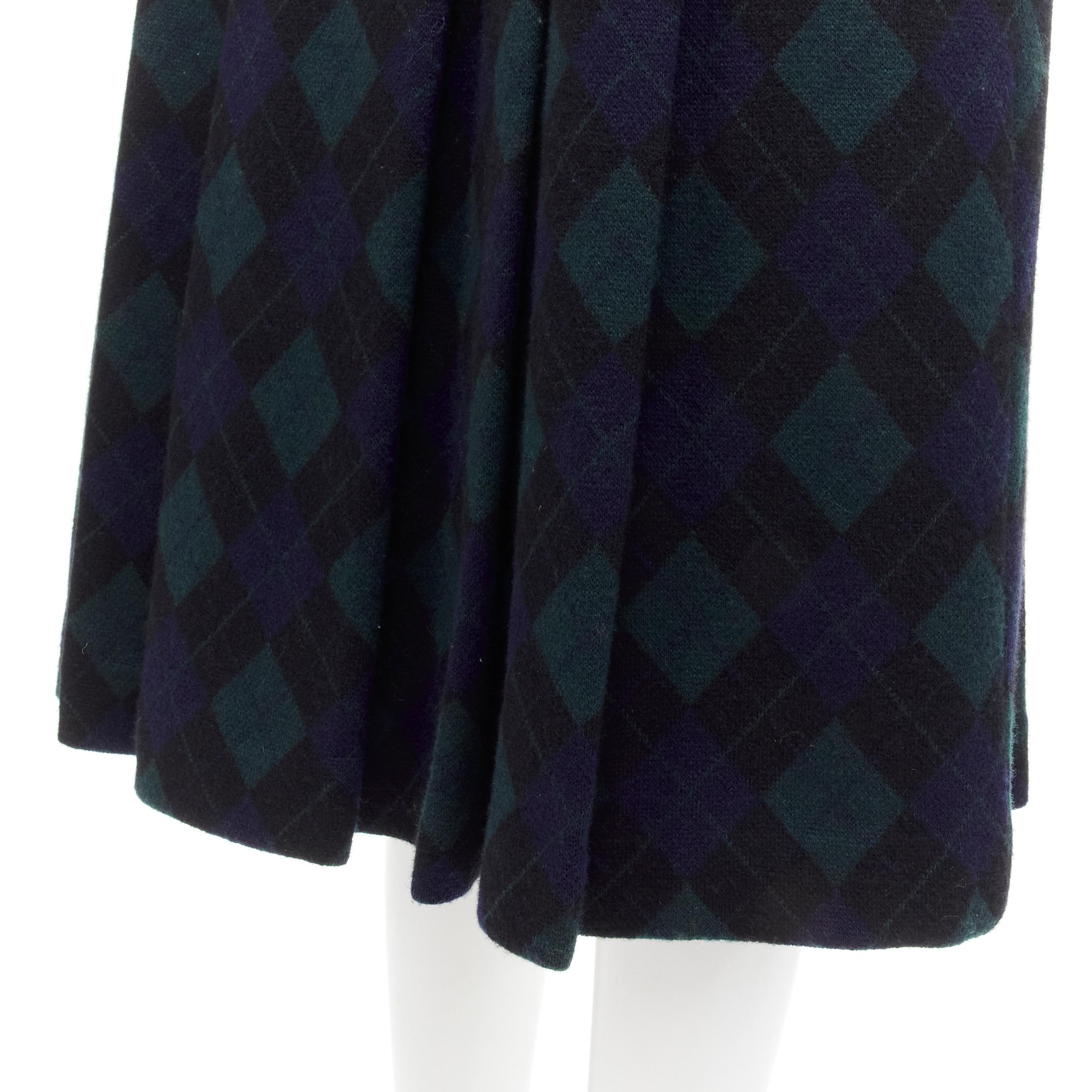 COMME DES GARCONS 1970s Vintage navy green plaid check pleated midi skirt S 2