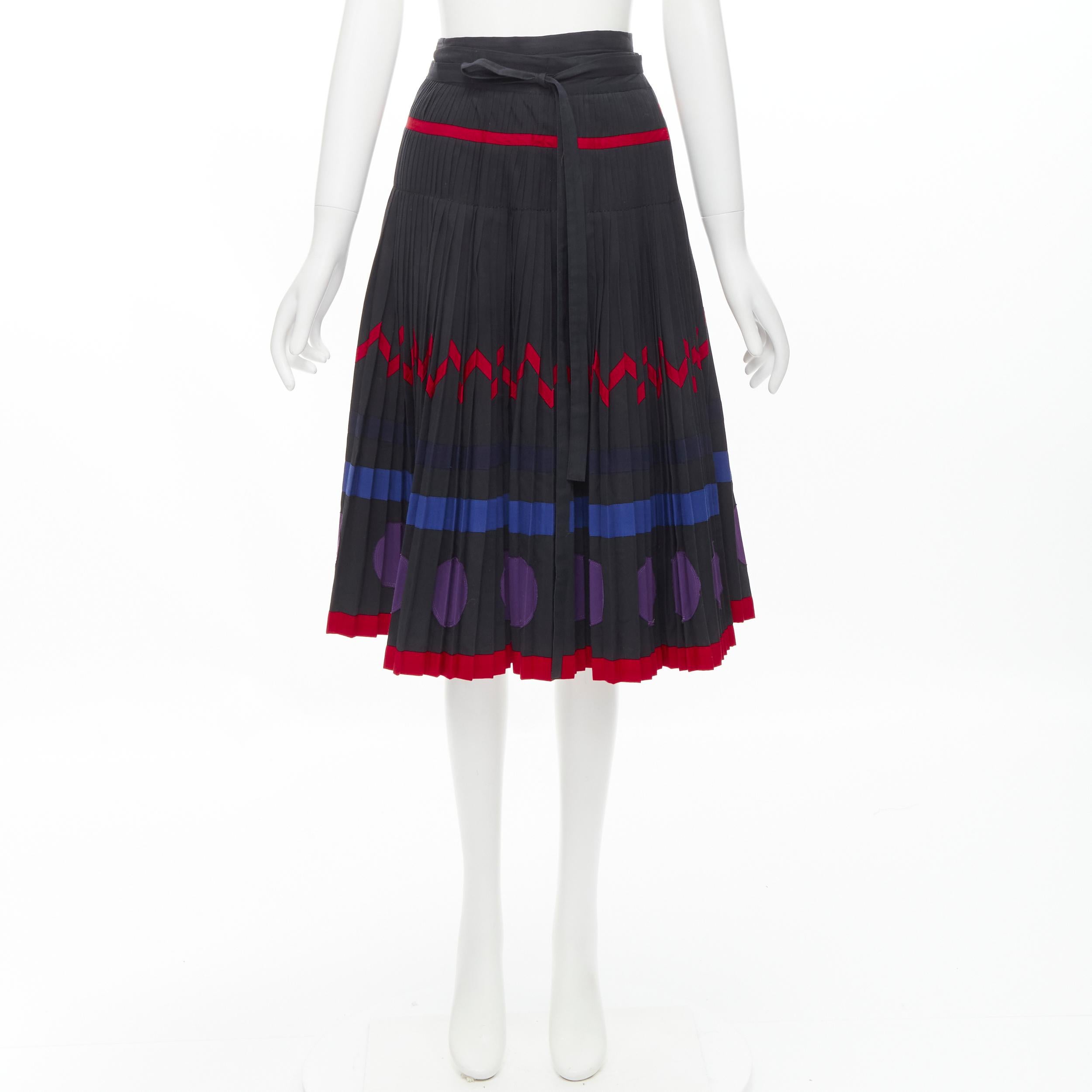 COMME DES GARCONS 1980s black geometric pattern pleated wrapped flared skirt S For Sale 6