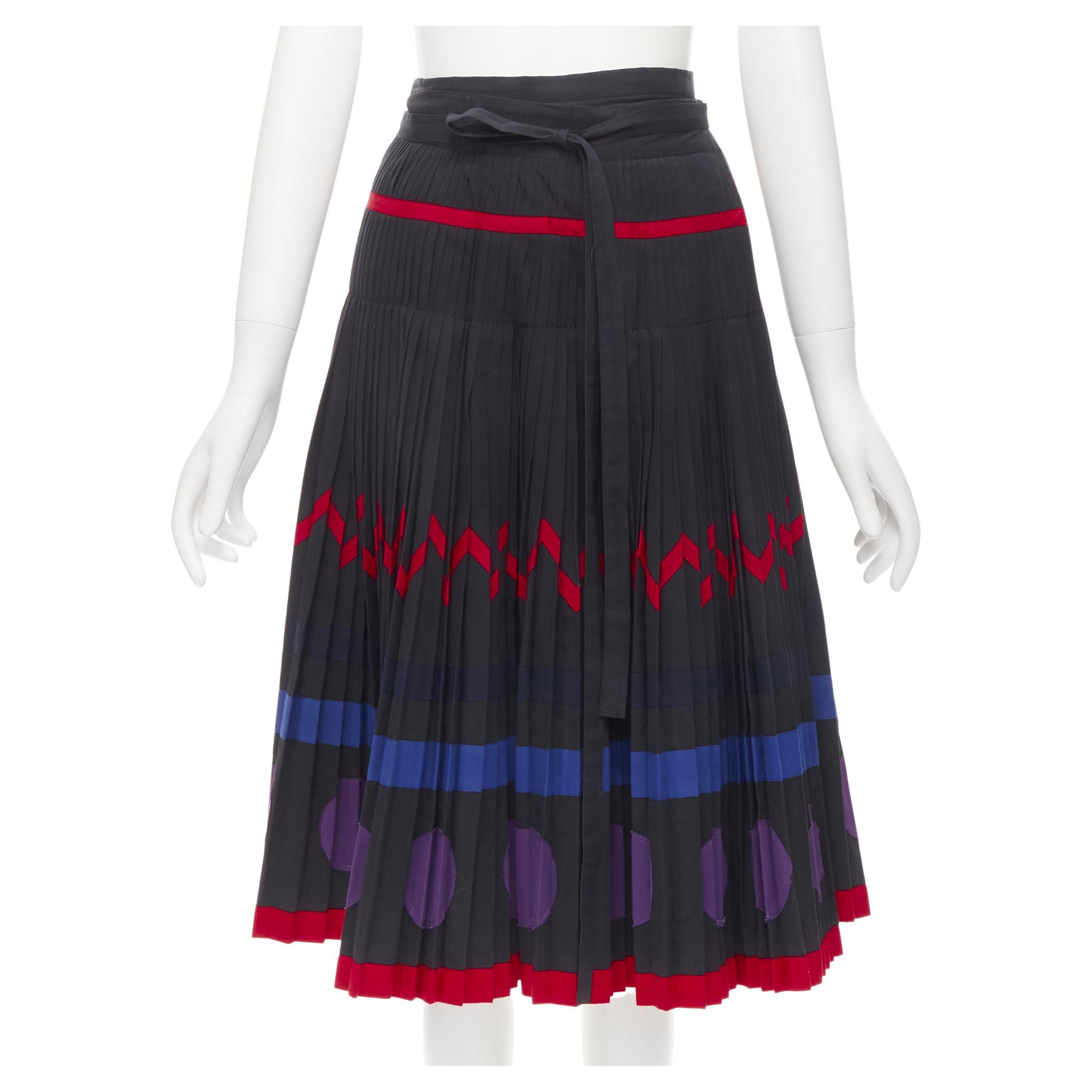 COMME DES GARCONS 1980s black geometric pattern pleated wrapped flared skirt S For Sale