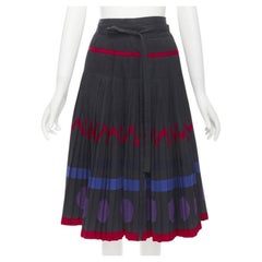 COMME DES GARCONS 1980er Jahre schwarzes geometrisches Muster plissierter, ausgestellter, ausgestellter Rock S