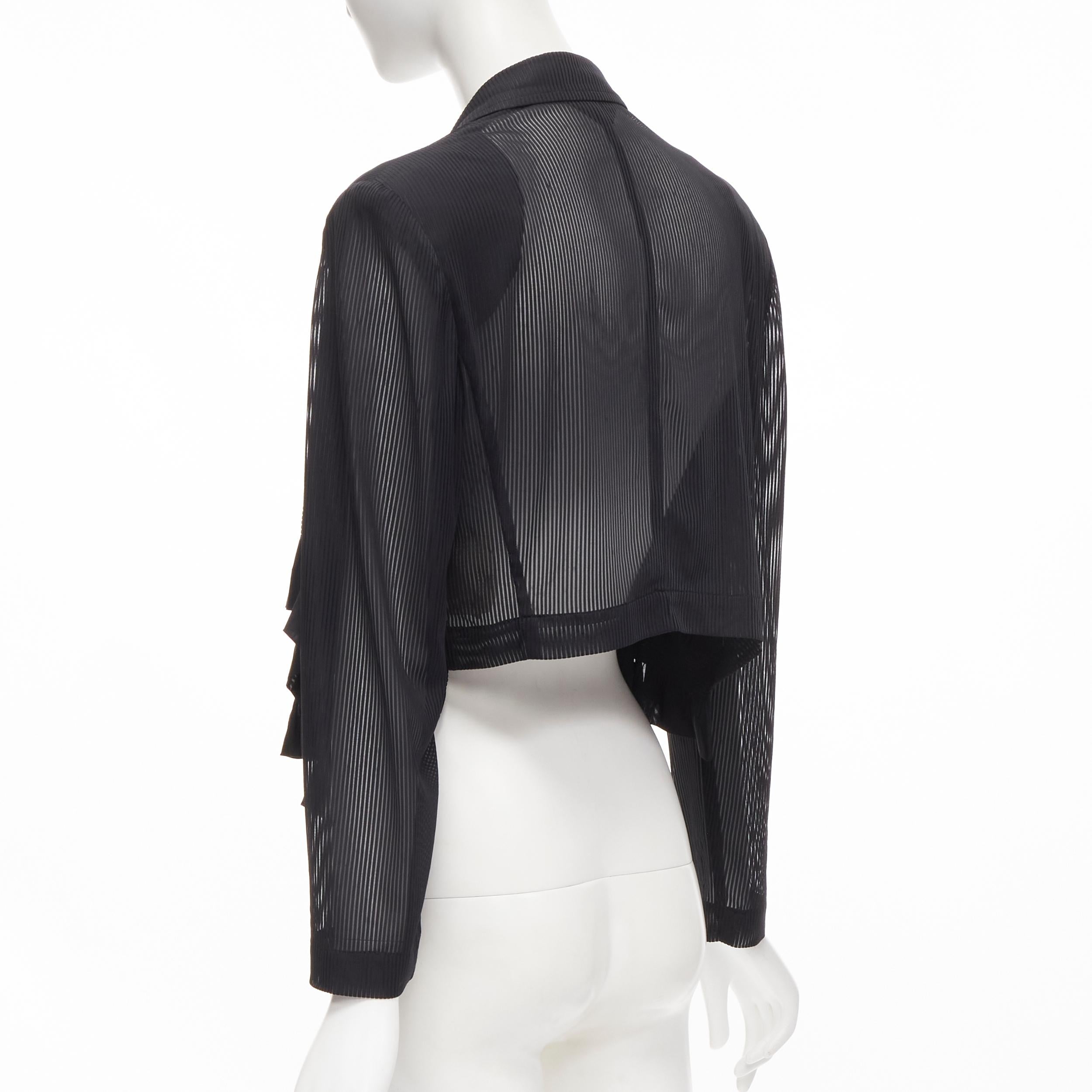 Black COMME DES GARCONS 1980's black striped sheer ruffle cropped blazer jacket S For Sale