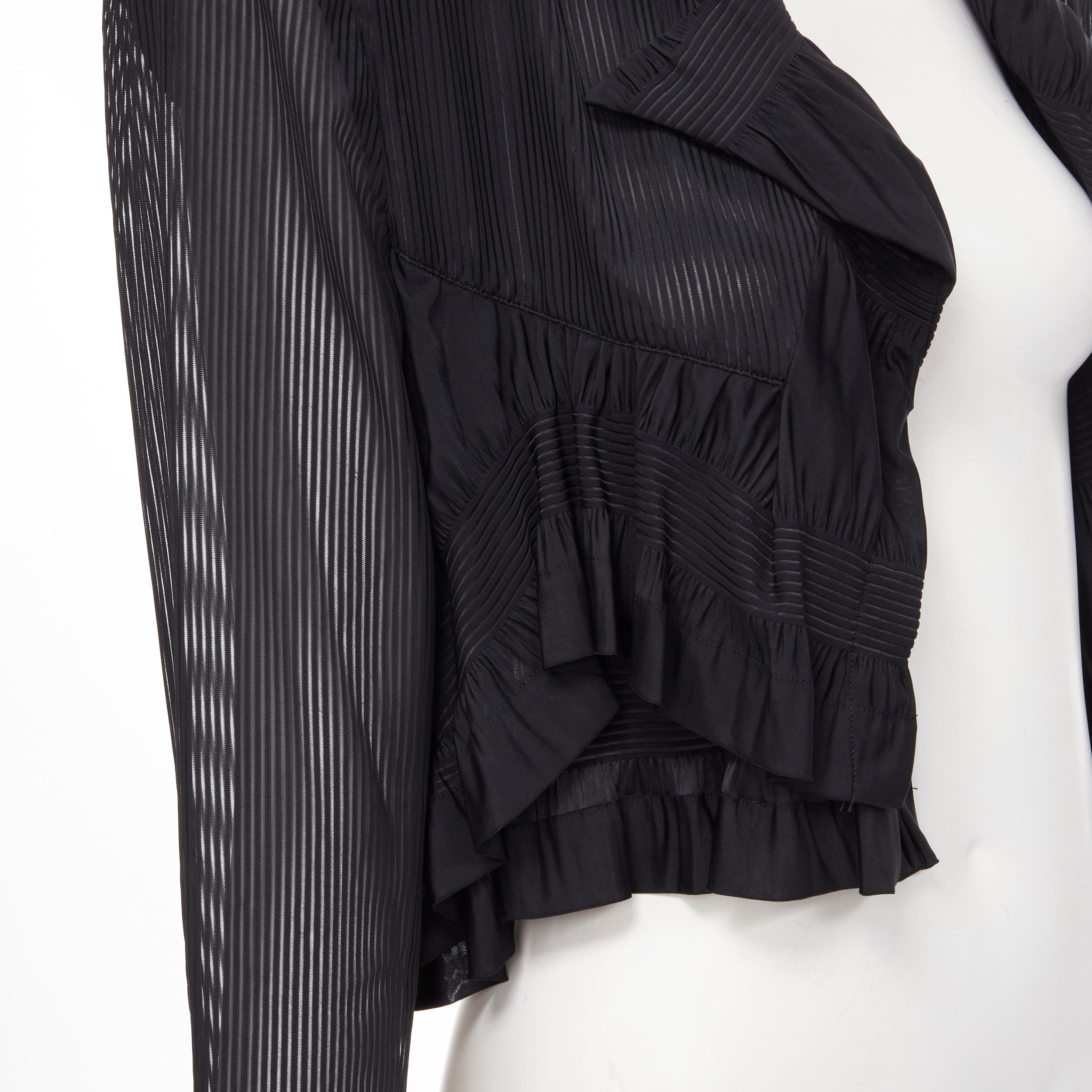 COMME DES GARCONS 1980's black striped sheer ruffle cropped blazer jacket S In Excellent Condition For Sale In Hong Kong, NT