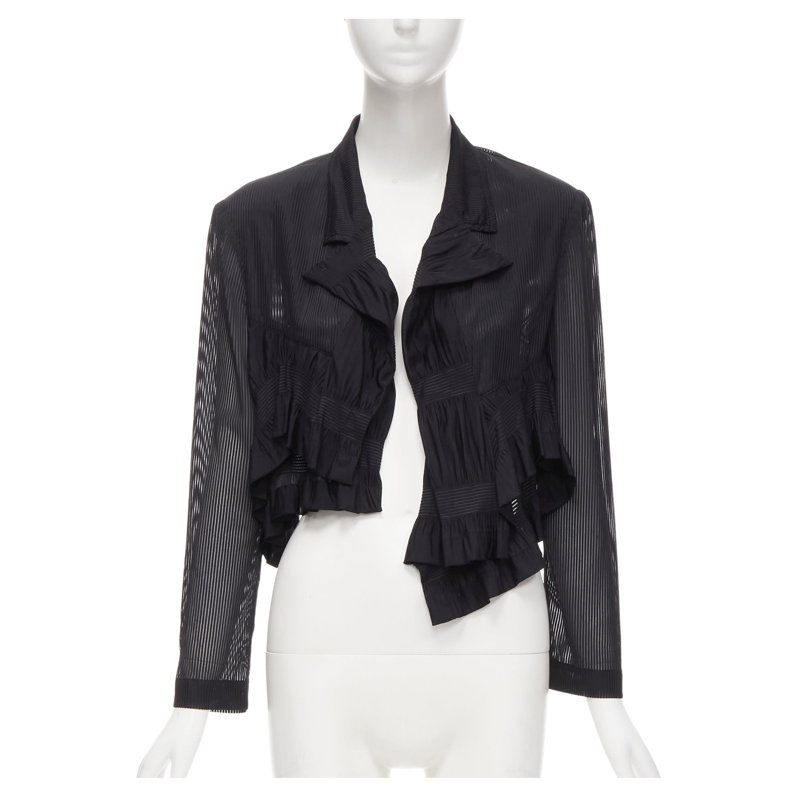 COMME DES GARCONS 1980's black striped sheer ruffle cropped blazer jacket S For Sale