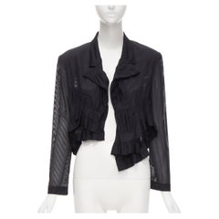 COMME DES GARCONS 1980's black striped sheer ruffle cropped blazer jacket S