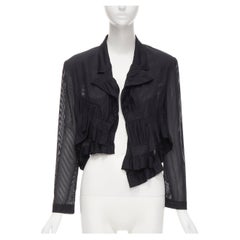 COMME DES GARCONS Veste blazer courte à rayures noires et à volants transparents, années 1980