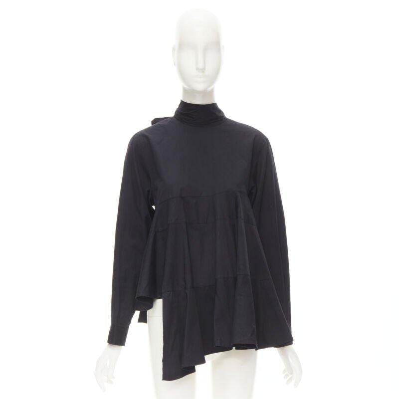 COMME DES GARCONS 1980s Vintage black asymmetric tiered flared tie back shirt M For Sale 6