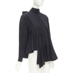 COMME DES GARCONS 1980s Vintage black asymmetric tiered flared tie back shirt M