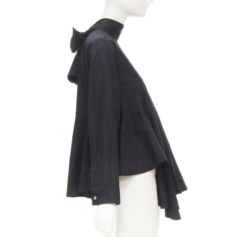 COMME DES GARCONS 1980s Vintage black asymmetric tiered flared tie back shirt M In Excellent Condition For Sale In Hong Kong, NT