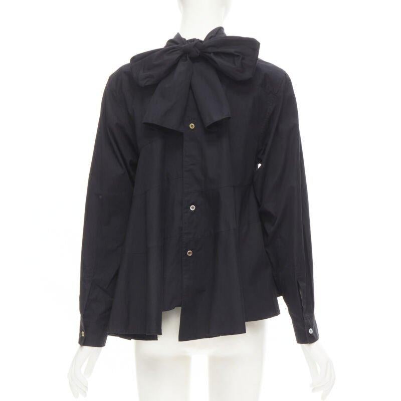 Women's COMME DES GARCONS 1980s Vintage black asymmetric tiered flared tie back shirt M For Sale