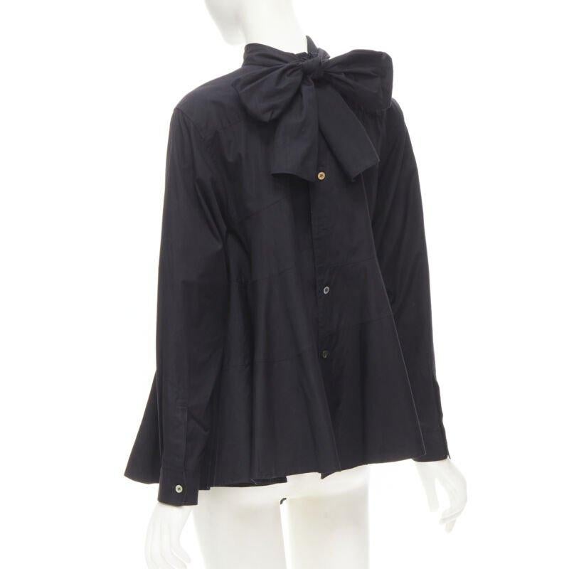 COMME DES GARCONS 1980s Vintage black asymmetric tiered flared tie back shirt M For Sale 1