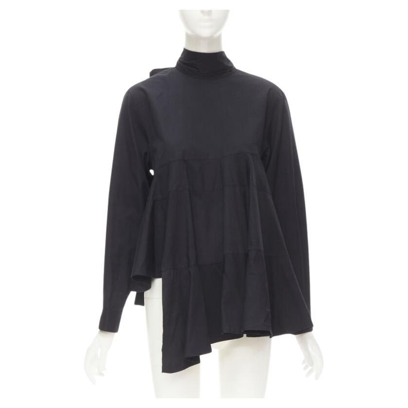 COMME DES GARCONS 1980s Vintage black asymmetric tiered flared tie back shirt M For Sale