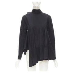 COMME DES GARCONS 1980er Jahre Vintage Schwarzes asymmetrisches gestuftes Hemd mit ausgestelltem Krawattenausschnitt M