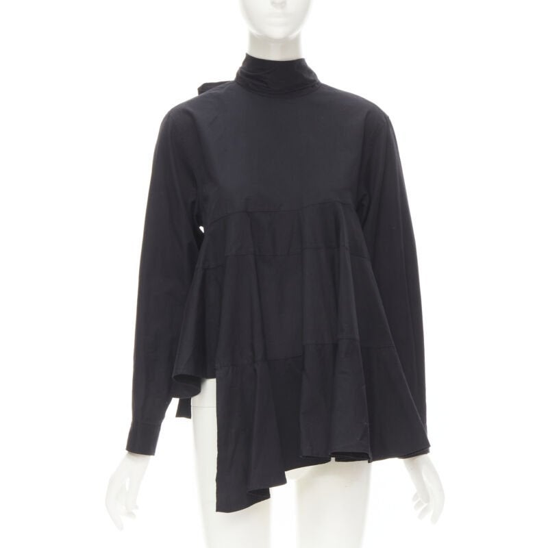 COMME DES GARCONS 1980 Vintage noir asymétrique chemise évasée à nouer dans le dos M en vente