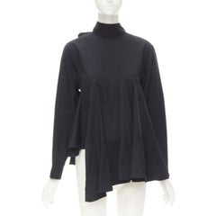 COMME DES GARCONS 1980s Vintage black asymmetric tiered flared tie back shirt M