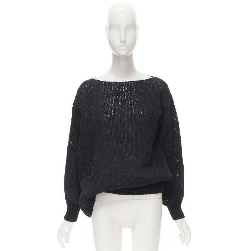COMME DES GARCONS Pull à ourlet déconstruit enduite noire vintage des années 1980, M en vente 5