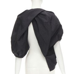 COMME DES GARCONS 1980's Vintage black crinkled nylon twist back shrug jacket