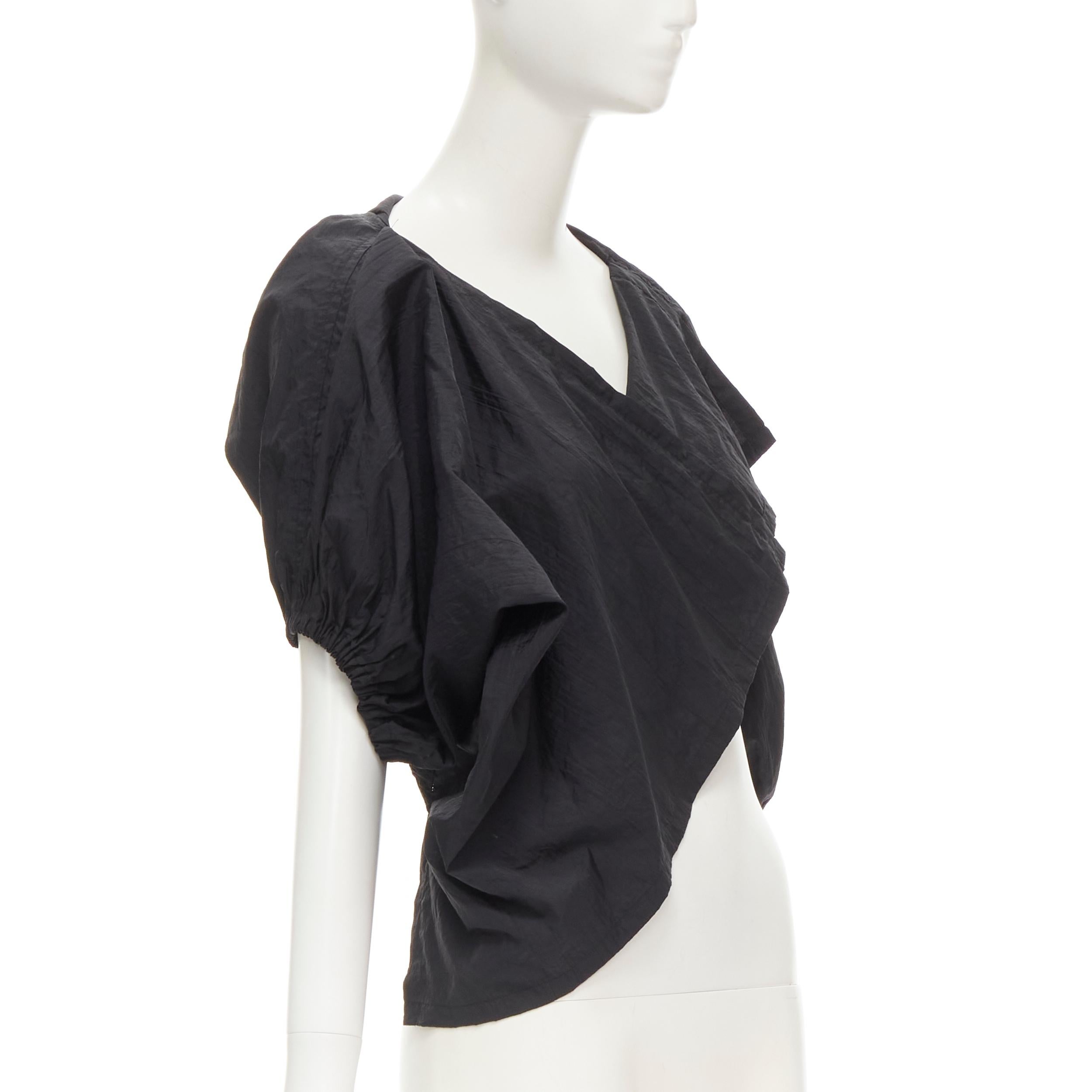 Black COMME DES GARCONS 1980's Vintage black crinkled nylon twist back shrug jacket For Sale