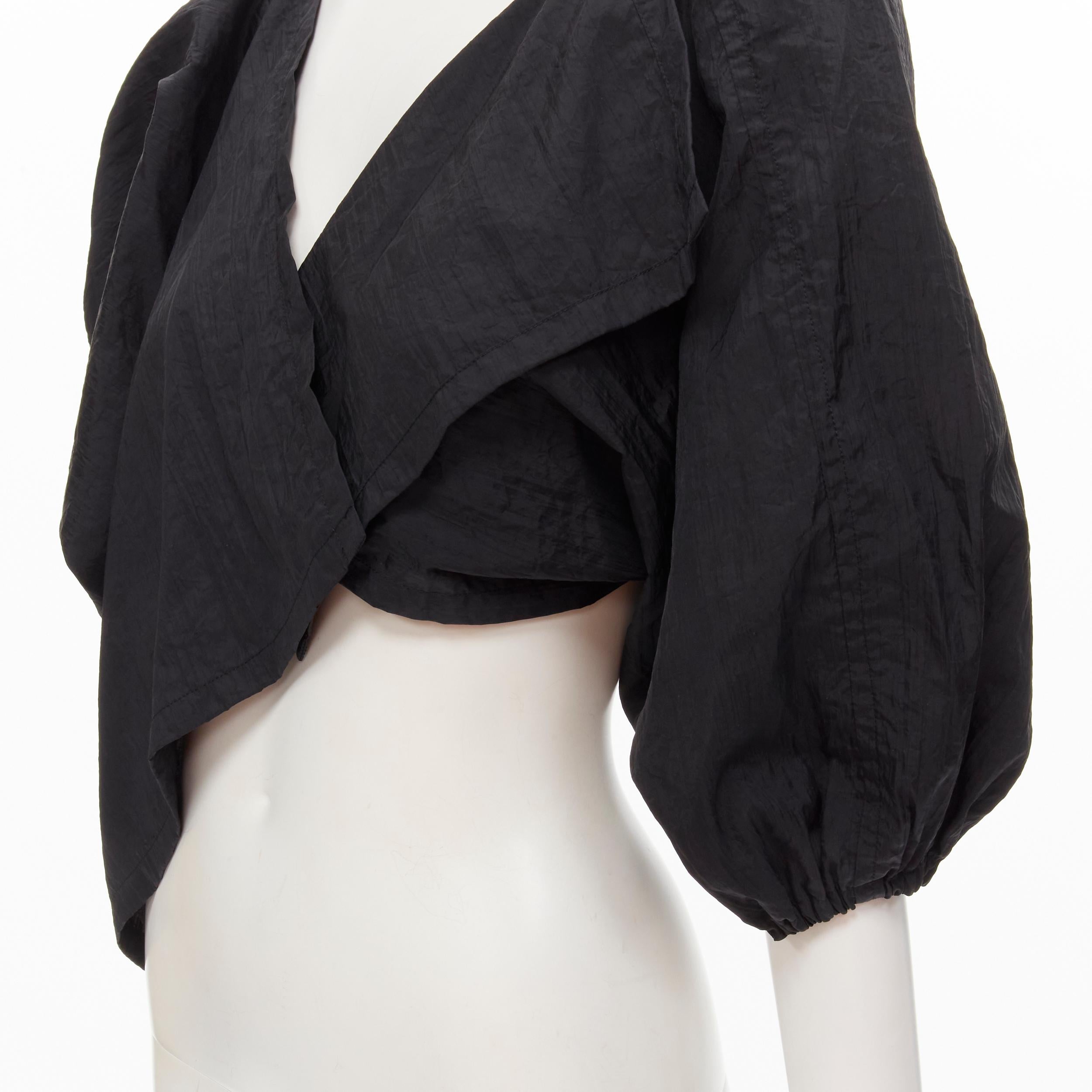 COMME DES GARCONS 1980's Vintage black crinkled nylon twist back shrug jacket For Sale 1