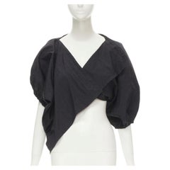COMME DES GARCONS 1980's Vintage black crinkled nylon twist back shrug jacket