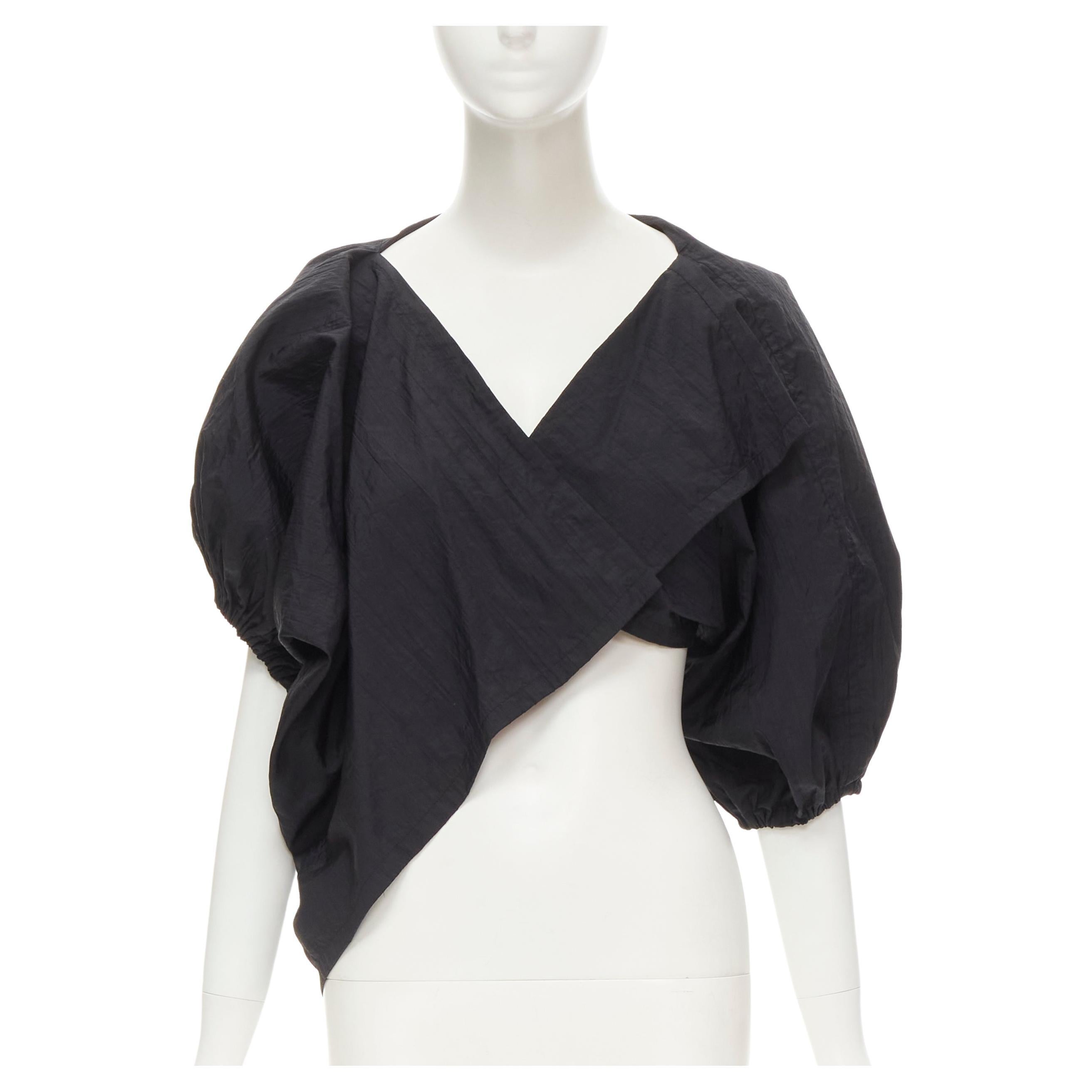 COMME DES GARCONS 1980's Vintage black crinkled nylon twist back shrug jacket For Sale