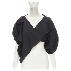 COMME DES GARCONS 1980's Vintage chaqueta negra de nylon arrugado con espalda encogida