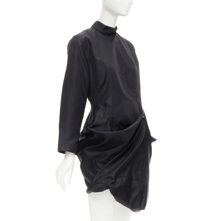 COMME DES GARCONS 1980's Vintage black curved cut button draped skirt ...