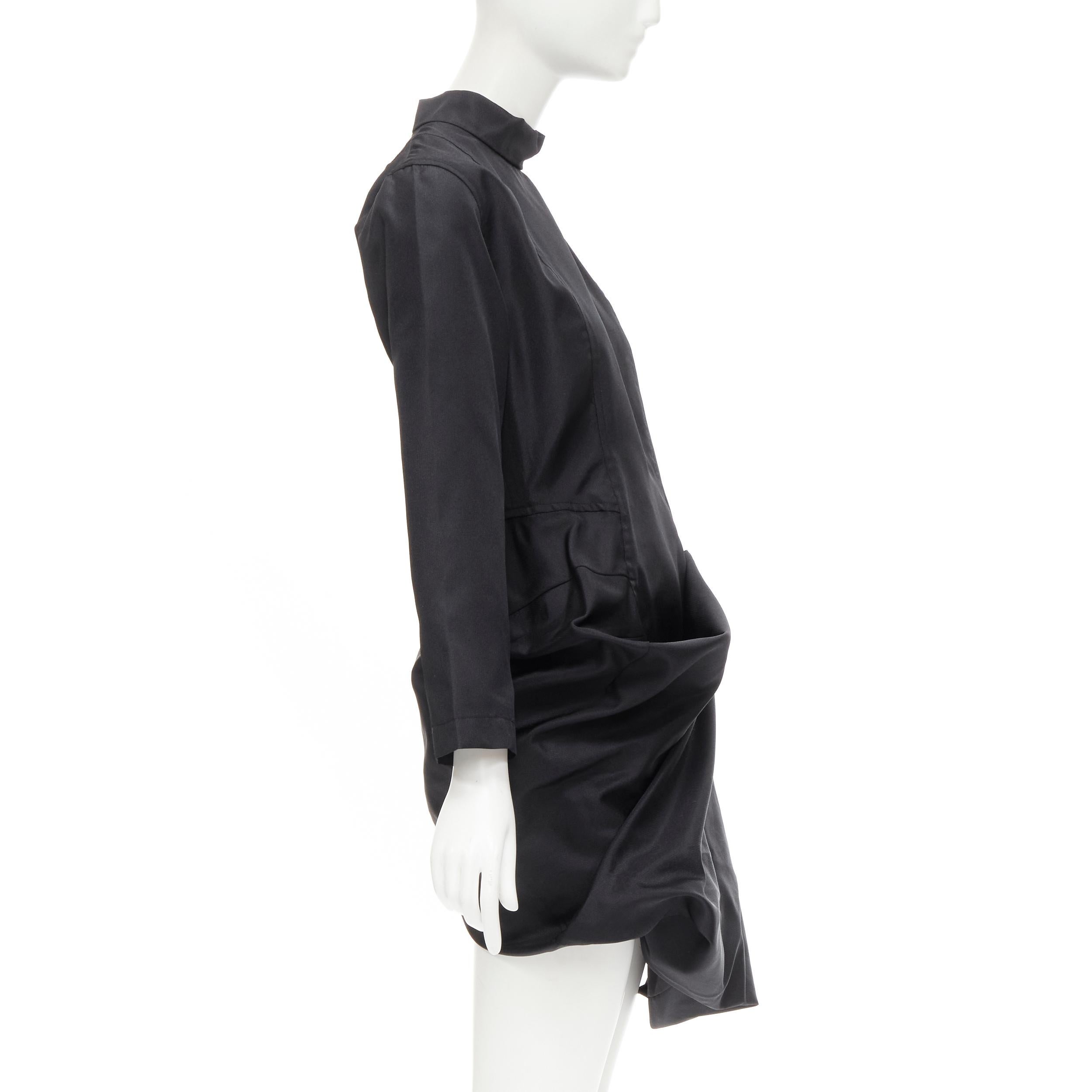 COMME DES GARCONS 1980's Vintage black curved cut button draped skirt dress S In Excellent Condition For Sale In Hong Kong, NT