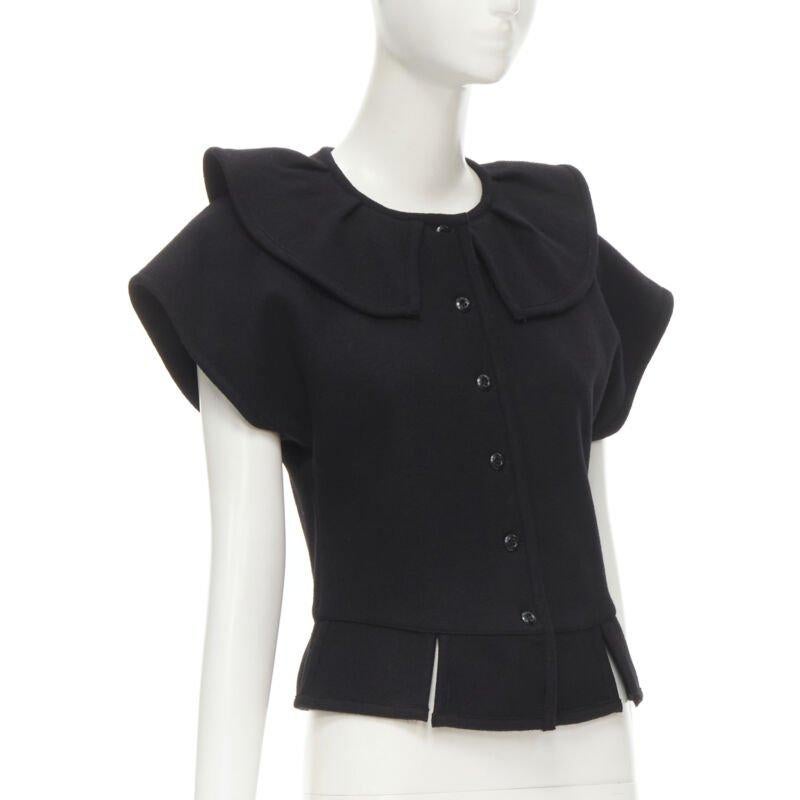 COMME DES GARCONS 1980er Jahre Vintage Schwarzes strukturiertes Oberteil aus Filz mit ausgestelltem Kragen und peplum im Zustand „Hervorragend“ im Angebot in Hong Kong, NT