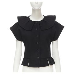 COMME DES GARCONS 1980's Vintage black felt flared collar peplum structured top