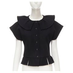 COMME DES GARCONS 1980's Vintage black felt flared collar peplum structured top