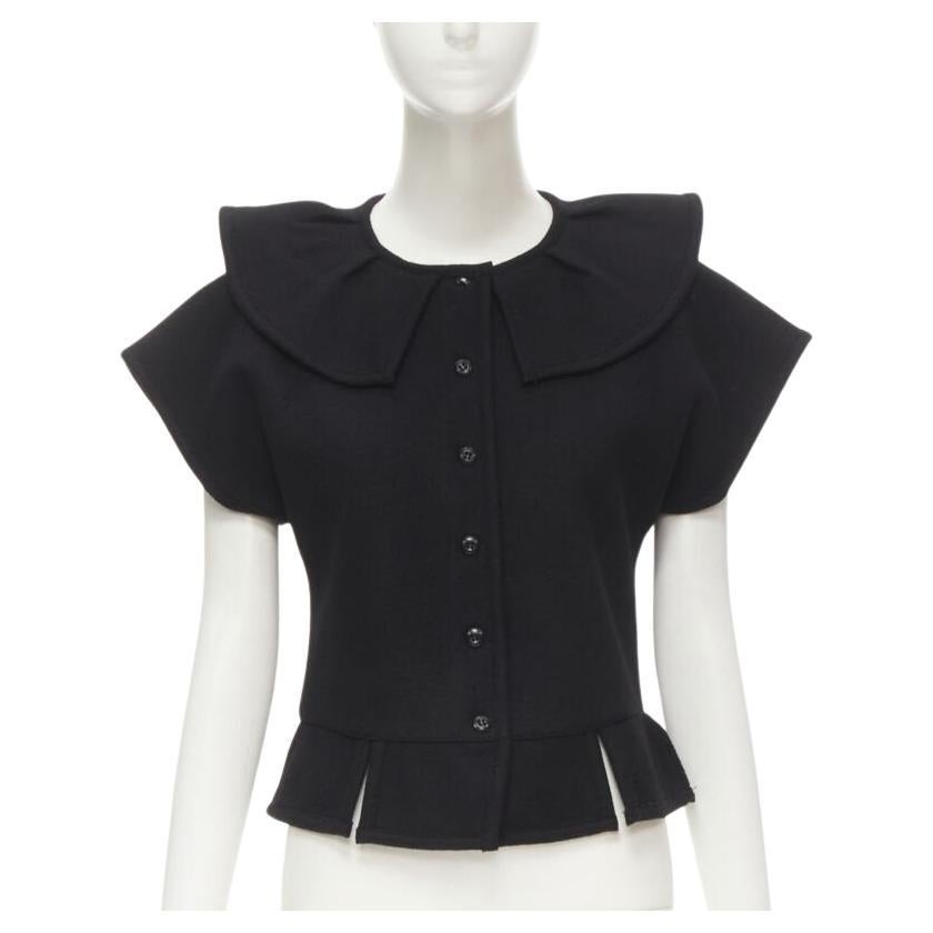 COMME DES GARCONS 1980er Jahre Vintage Schwarzes strukturiertes Oberteil aus Filz mit ausgestelltem Kragen und peplum im Angebot