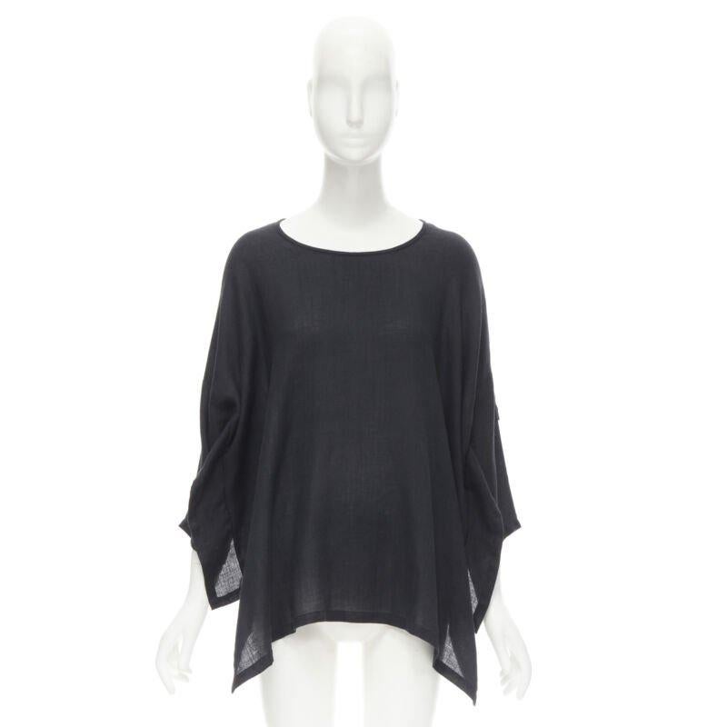 COMME DES GARCONS 1980s Vintage black linen square shorter back loose top S For Sale 5