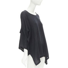 COMME DES GARCONS 1980s Vintage black linen square shorter back loose top S