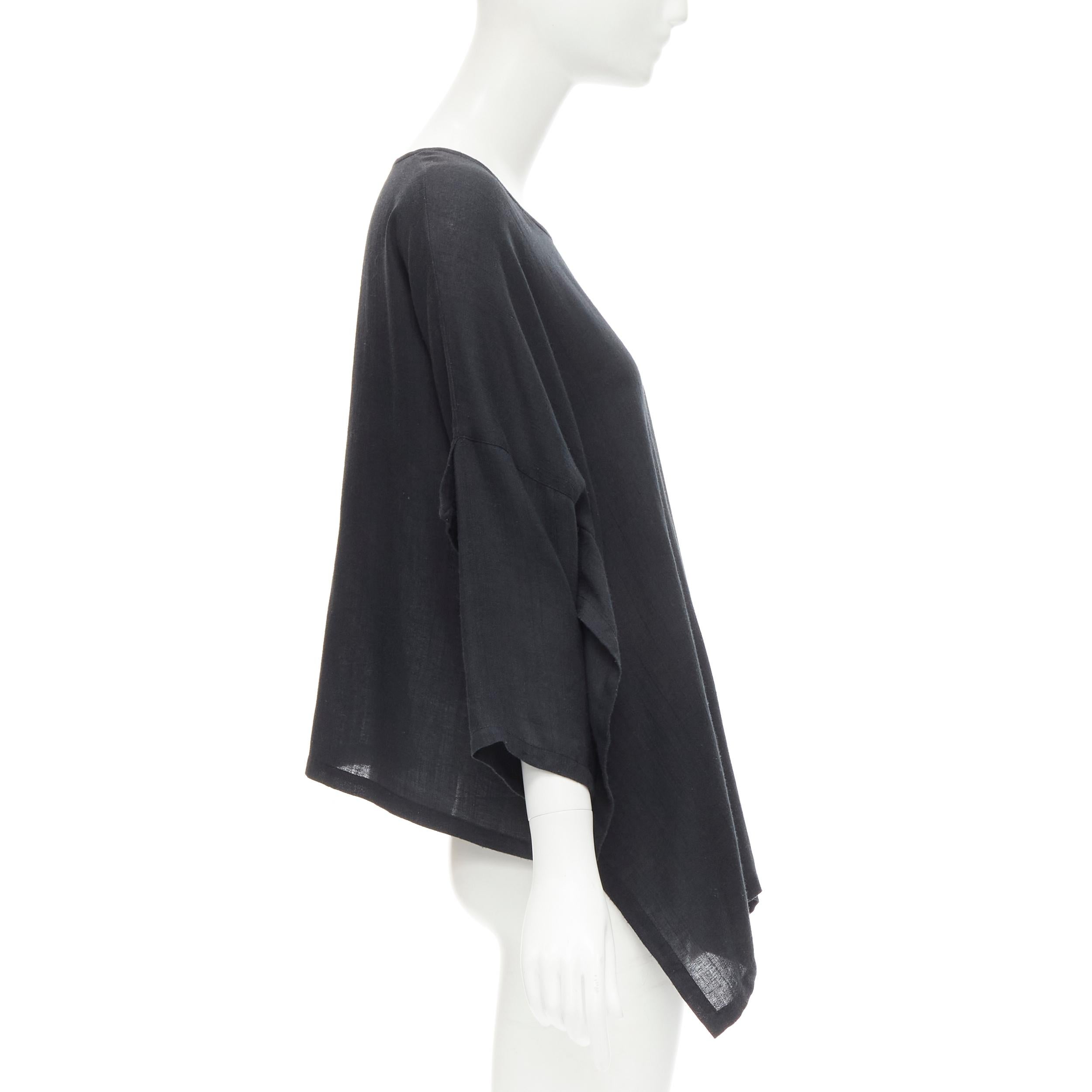 COMME DES GARCONS 1980s Vintage black linen square shorter back loose top S In Good Condition For Sale In Hong Kong, NT