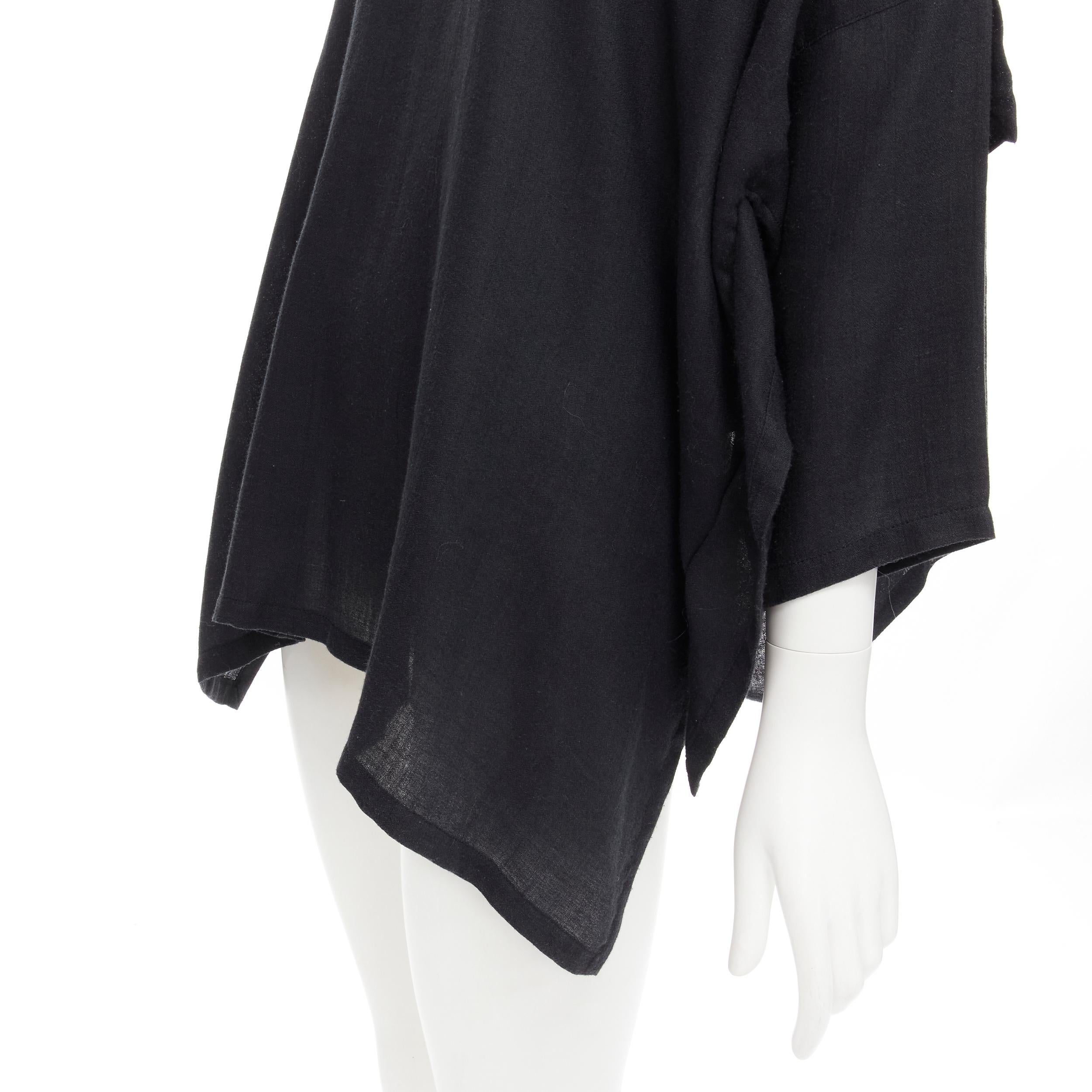 COMME DES GARCONS 1980s Vintage black linen square shorter back loose top S 2