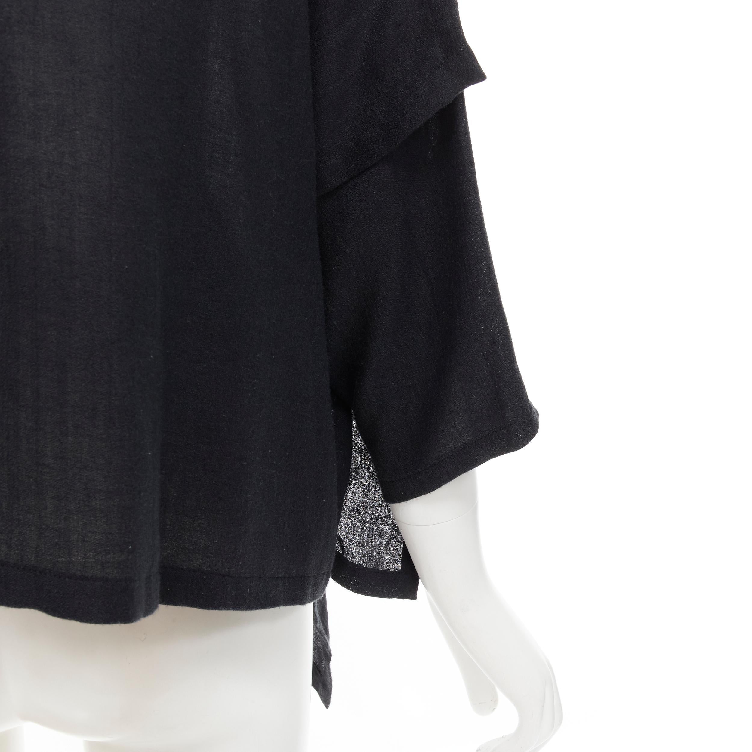 COMME DES GARCONS 1980s Vintage black linen square shorter back loose top S For Sale 3