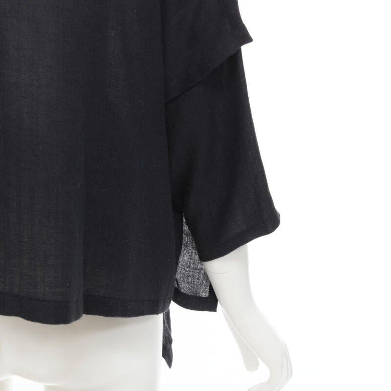COMME DES GARCONS 1980s Vintage black linen square shorter back loose top S For Sale 3