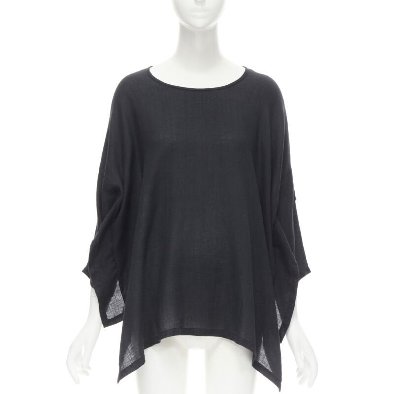 COMME DES GARCONS Años 80 Vintage lino negro cuadrado espalda más corta top suelto S