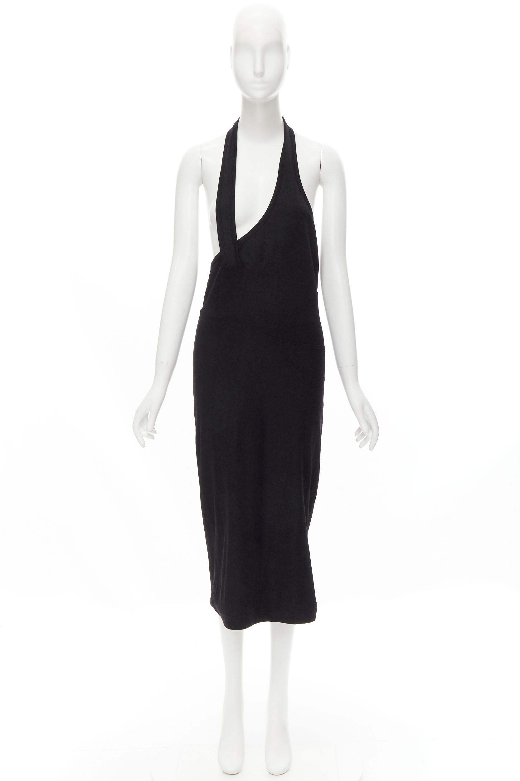 COMME DES GARCONS 1980s Vintage black nylon cotton halter bias skirt dress For Sale 5