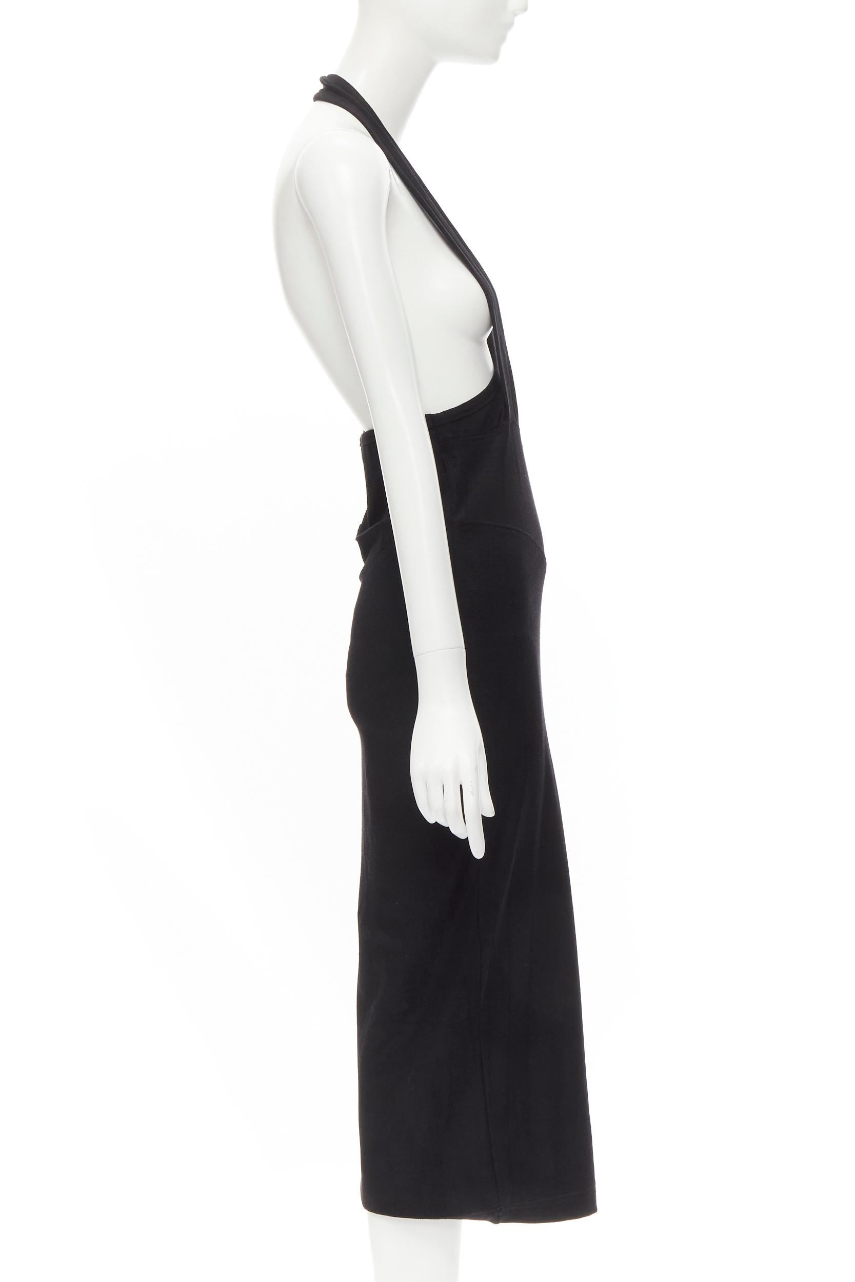 COMME DES GARCONS 1980s Vintage black nylon cotton halter bias skirt dress In Excellent Condition For Sale In Hong Kong, NT