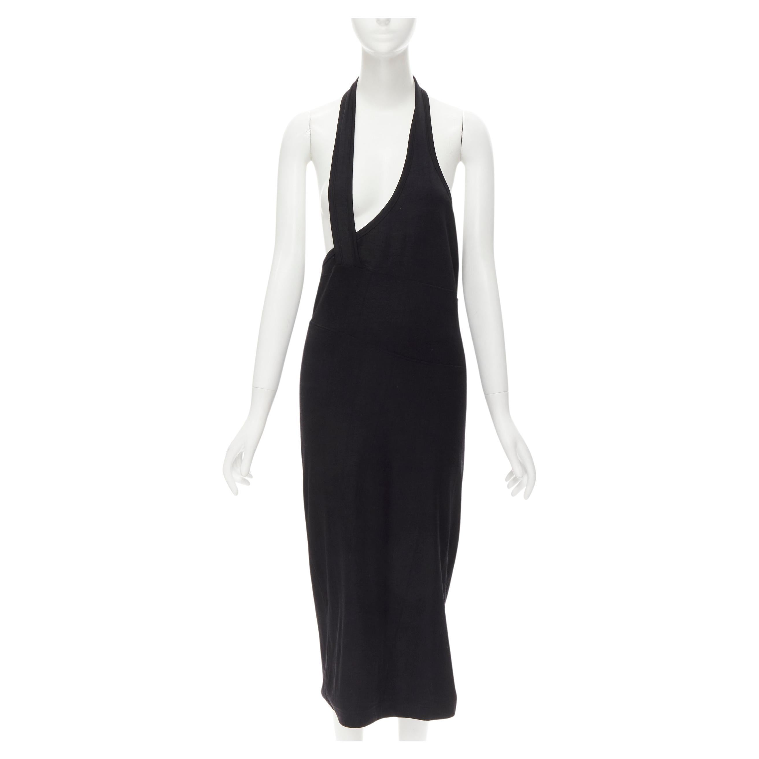 COMME DES GARCONS 1980s Vintage black nylon cotton halter bias skirt dress For Sale