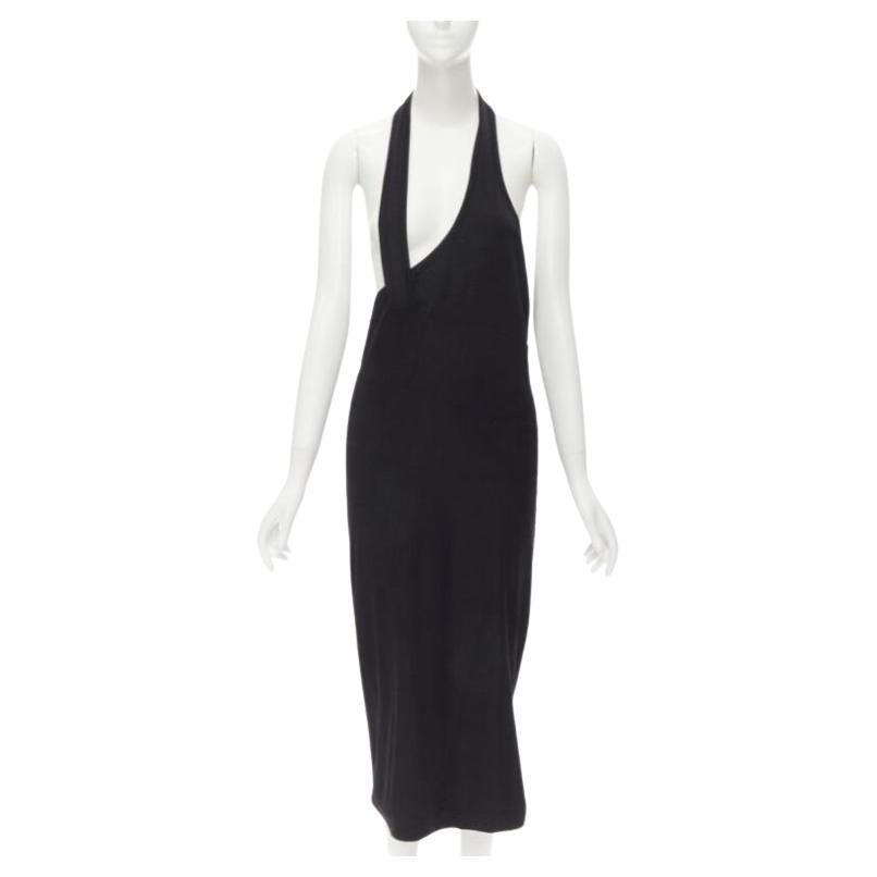 COMME DES GARCONS 1980s Vintage black nylon cotton halter bias skirt dress For Sale
