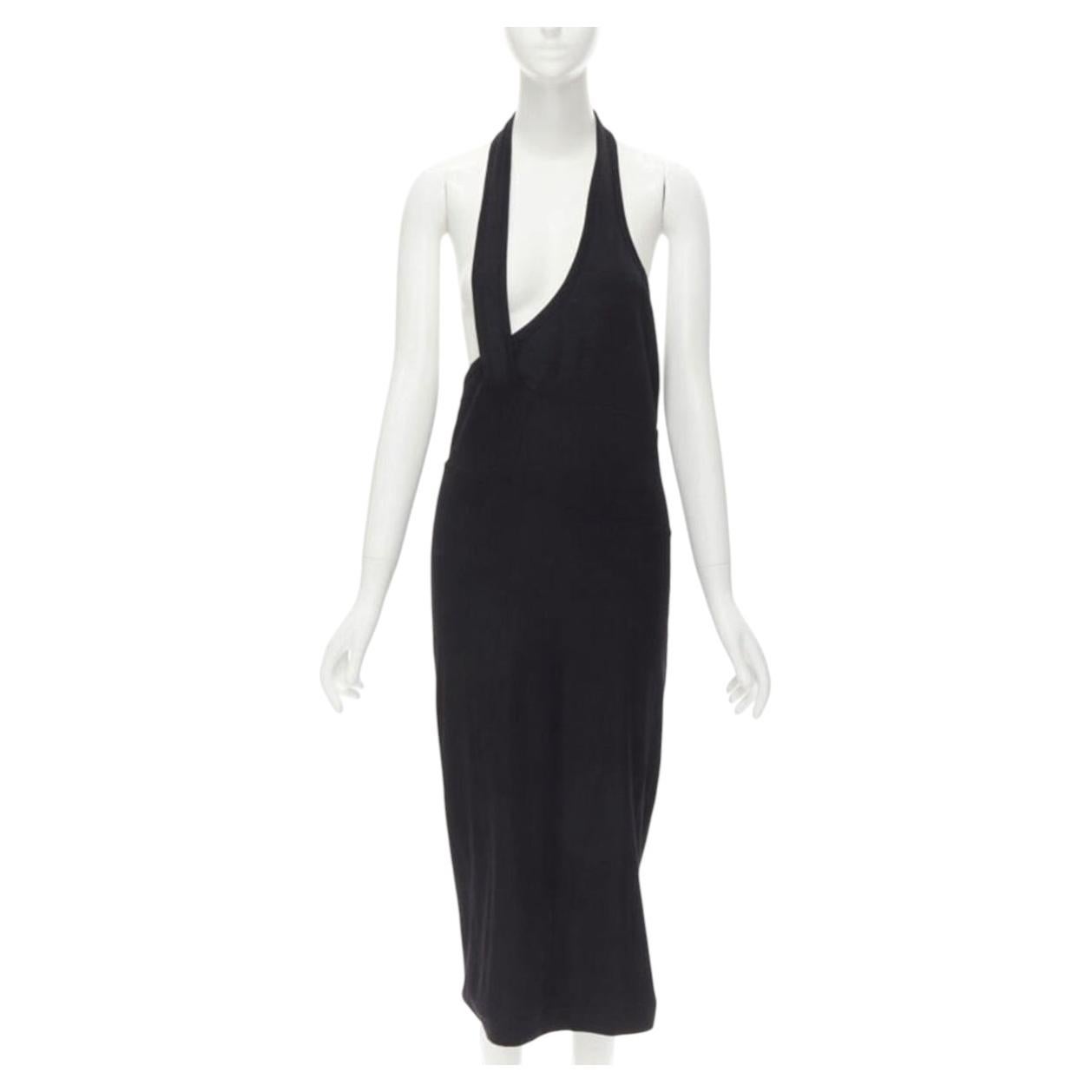 COMME DES GARCONS 1980s Vintage black nylon cotton halter bias skirt dress