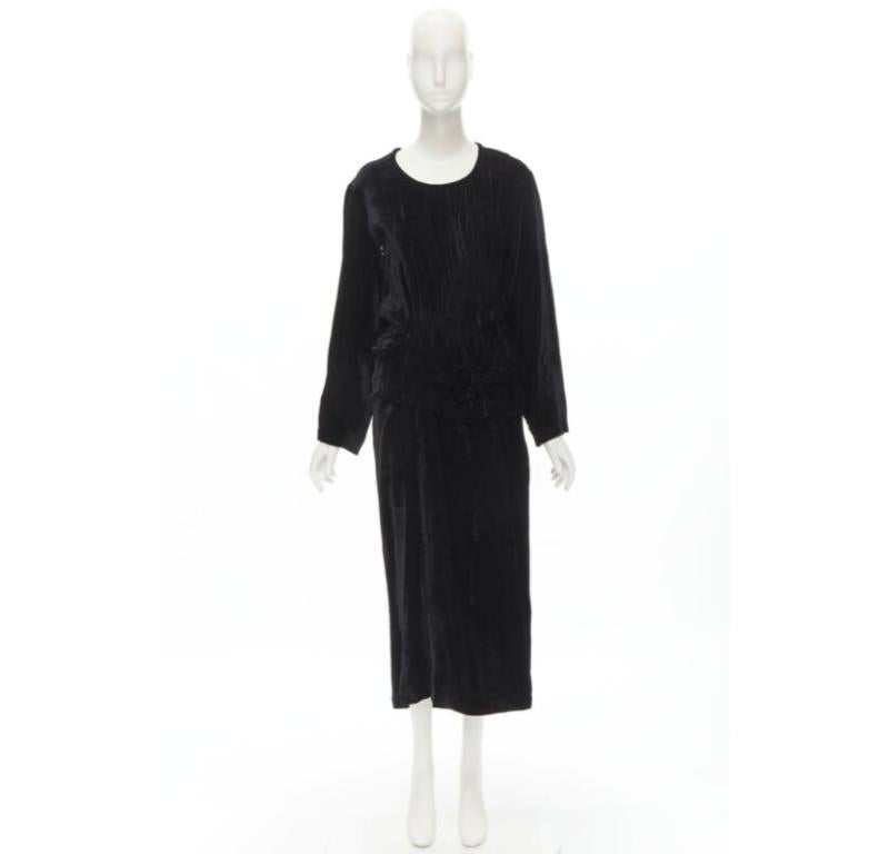COMME DES GARCONS 1980's Vintage black velvet irregular shirred midi dress M For Sale 5