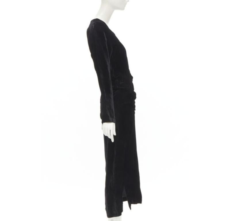 COMME DES GARCONS 1980's Vintage black velvet irregular shirred midi dress M In Excellent Condition For Sale In Hong Kong, NT