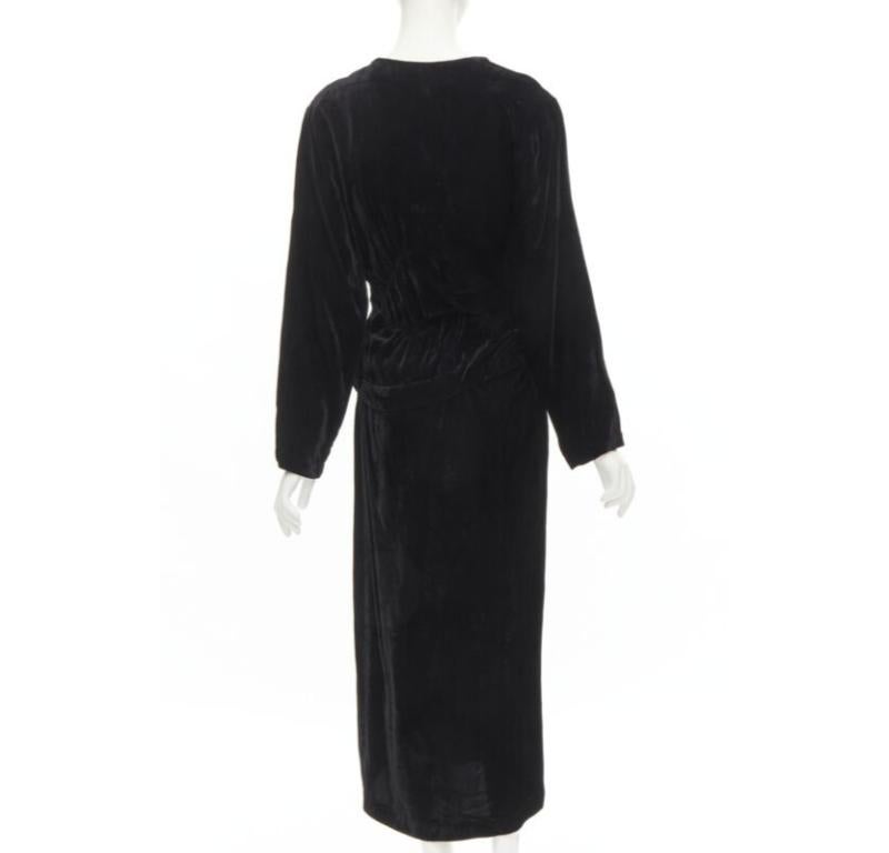 Women's COMME DES GARCONS 1980's Vintage black velvet irregular shirred midi dress M For Sale