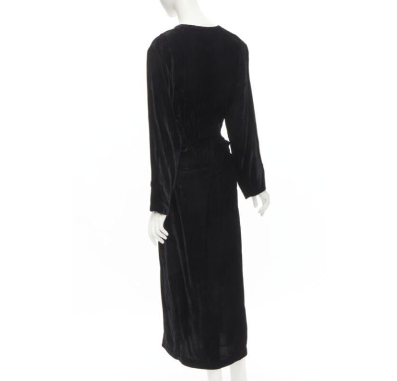 COMME DES GARCONS 1980's Vintage black velvet irregular shirred midi dress M For Sale 1