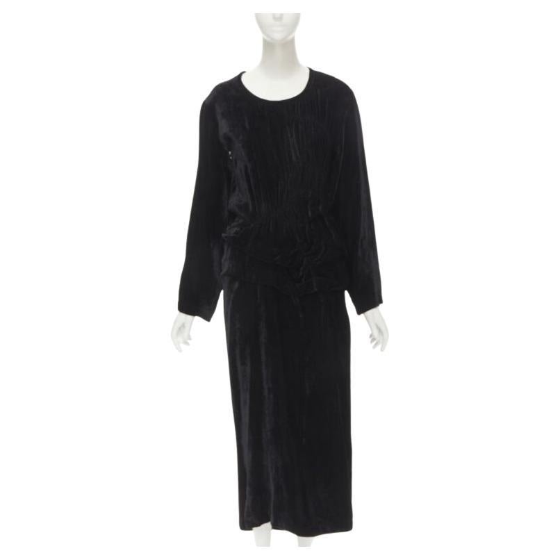COMME DES GARCONS 1980's Vintage black velvet irregular shirred midi dress M For Sale