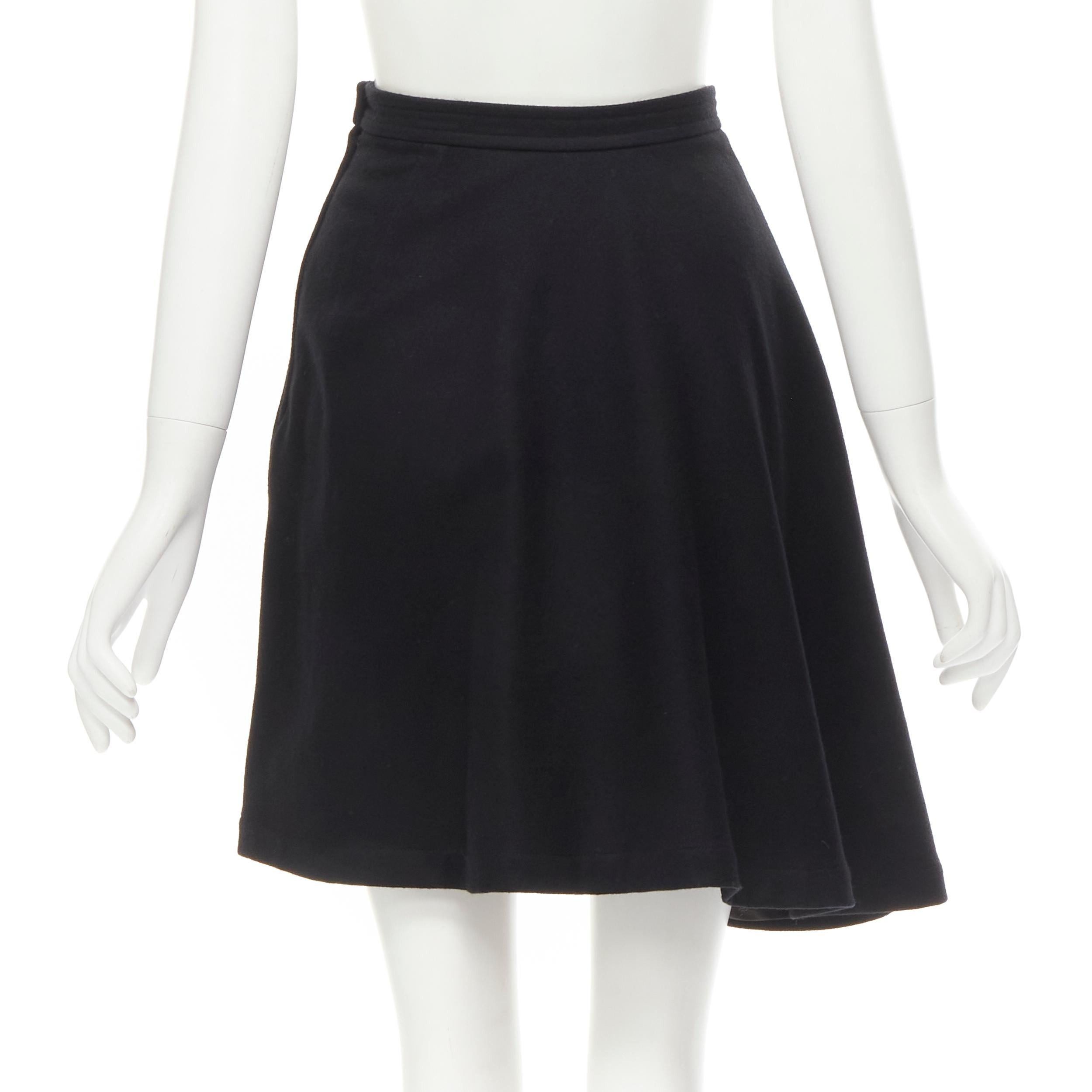 Women's COMME DES GARCONS 1980s Vintage black wool felt asymmetric A-line flared skirt S For Sale